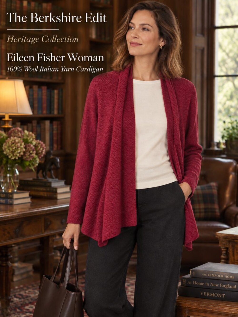 Eileen Fisher Woman 2X 100% Wool Italian Yarn Open Front Cardigan Berry